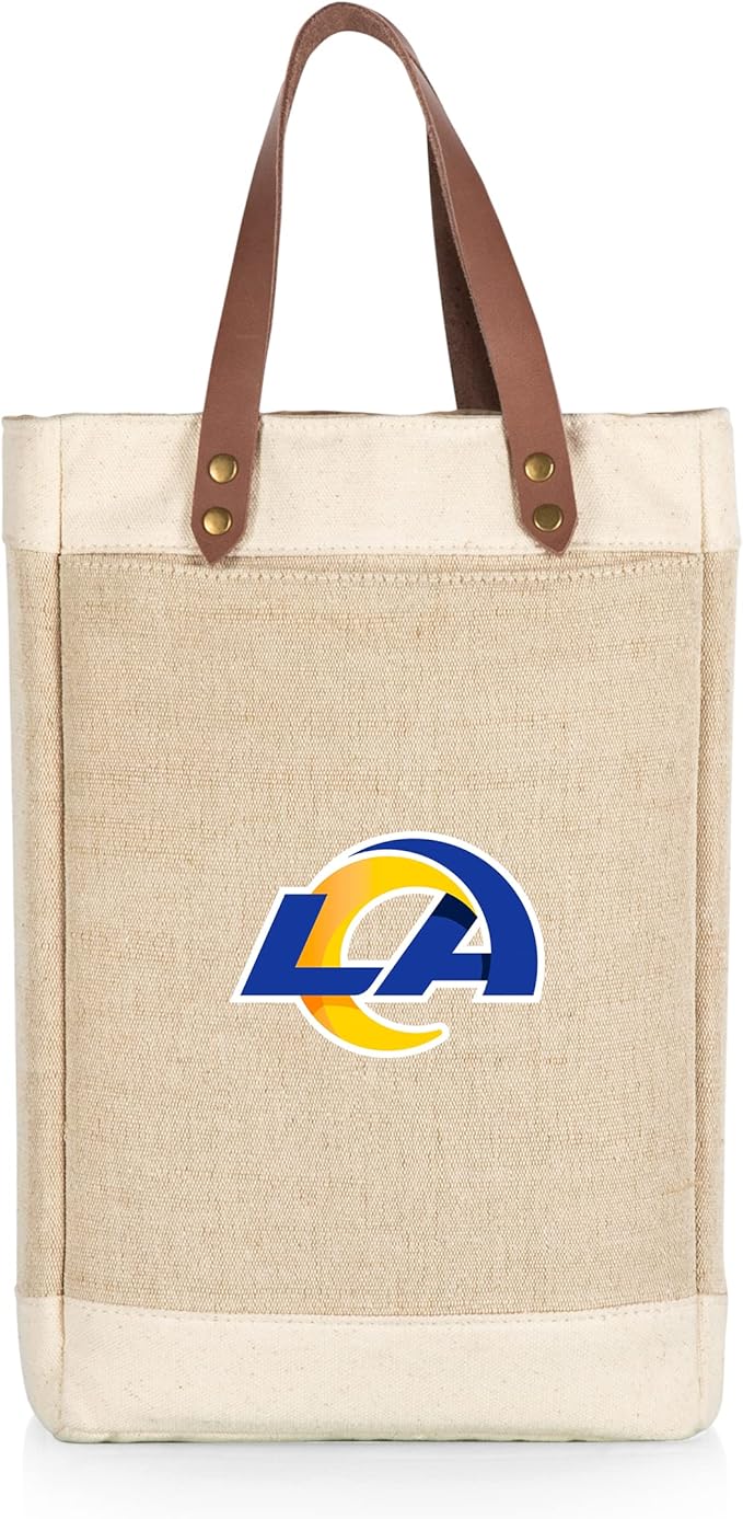 PICNIC TIME NFL Pinot - Jute 2 Bottle Insulated Wine Bag - Wine Tote Bag - Wine Gift Bag, (Beige)