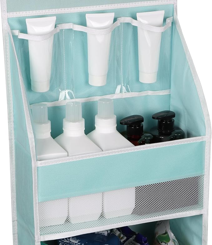 Univivi Door Hanging Organizer Nursery Door Hanging Storage Closet with 5 Large Pockets and 3 Small PVC Pockets Over Door Organizer for Cosmetics, Toys and Sundries (Blue)