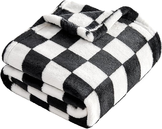 Checkered Baby Blanket Fleece Baby Blankets for Boys Girls, Ultra Soft Cozy Fluffy Infant Toddler Newborn Receiving Blankets for Crib Stroller, 30''x40'', Black