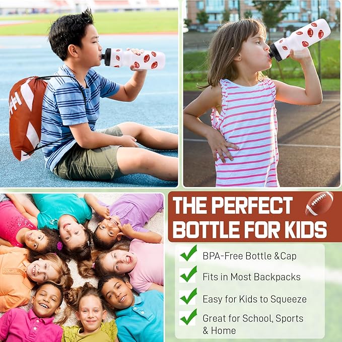 Football Party Favors 24 oz Football Water Bottle Gift for Football Team with Drawstring Bag Football Tumbler Cup Football Themed Accessories for Sports Events Gift Supplies(12 Pcs, Rugby Football)