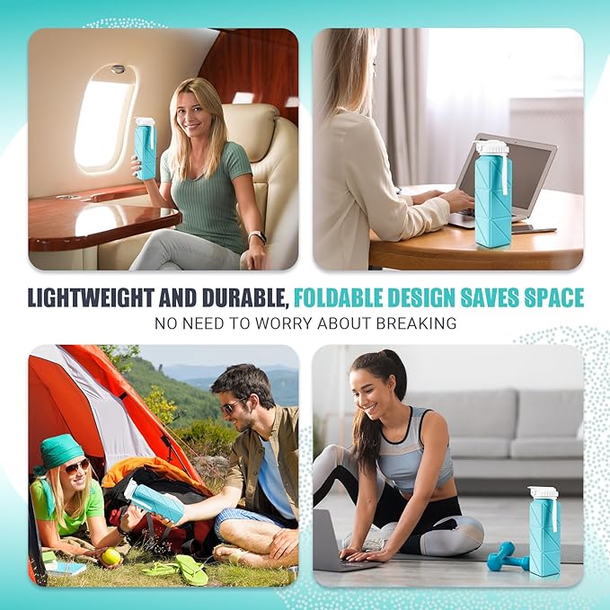 Collapsible Travel Water Bottles, Food Grade BPA Free Silicone Foldable Water Bottle, Leakproof Portable Expandable Water Bottles for Traveling, Camping, Hiking, Cycling & Sports Outdoor 620ml(2 Pack)