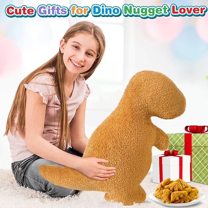 Dino Nugget Pillow Birthday Gifts for Boys Girls, Dinosaur Chicken Nuggets Pillow Funny Gifts for Teens, Dinosaur Stuffed Animal Throw Pillow Cute Dinosaur Gifts for Kids (Large, Tyran Rex)