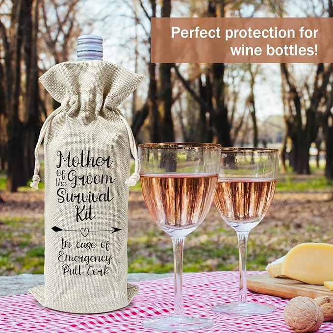 Mother of Groom Wine Gift Bags, Mother of Groom Gifts for Groom's Mother Mother-in-law, 1pcs Reusable Burlap Drawstring Wine Gift Bags for Wine Bottles, Wedding Engagement Holiday Party Favor -14