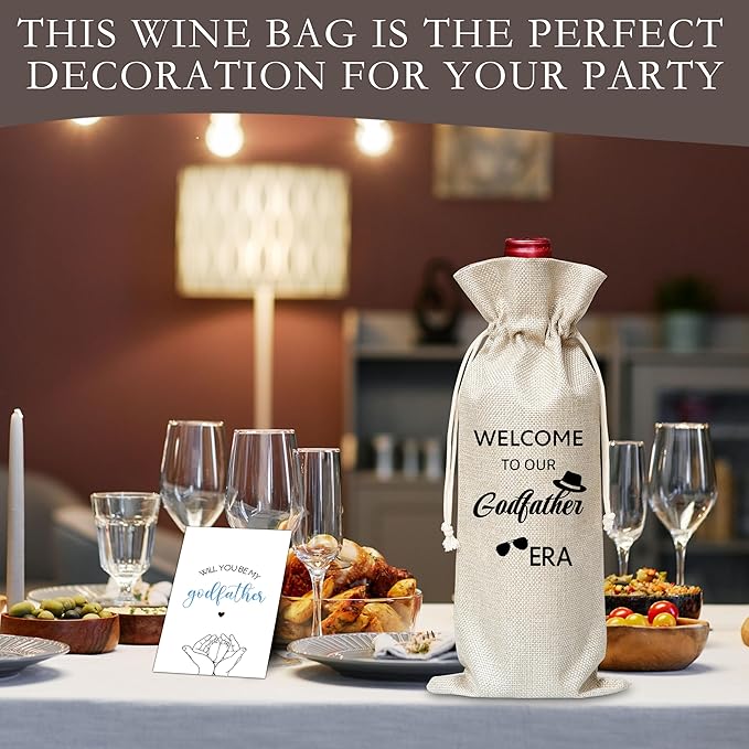 Godfather Gifts Wine Bag & Card, Godfather Proposal Gifts, Wine Bag For God Father, Welcome To Our Godfather Era Wine Bag For Baby Shower Baby Announcement Baptism, Will You Be My Godfather Gifts -01