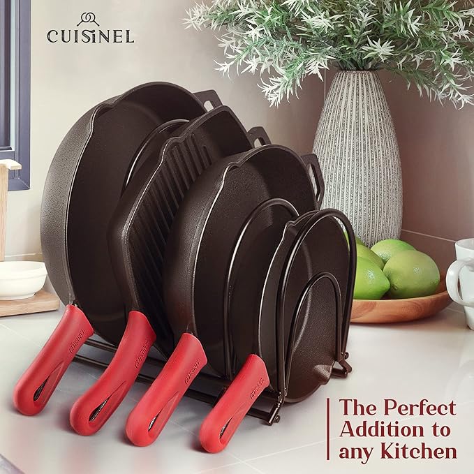 Cuisinel Pan Organizer Rack - 60 to 100-LBS Capacity Extremely Heavy Duty - 8mm Thick Made in India - Matte-Black 12.7"-Tall 5-Tier Space-Saving Kitchen Counter/Cabinet Storage for Cast Iron Cookware,