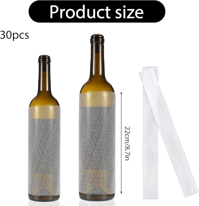 Wine Mesh Protective Sleeves, 30 Pcs 8.7 Inch Mesh Liquor Bottles Protector Keep Bottles Safe White PE Net Sleeves for Travel Glass Bottle