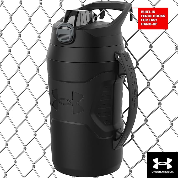 Under Armour Sports Water Jug, 64oz Insulated Water Bottle w/Handle, Half Gallon, Fence Hook, Leak Resistant, Baseball, Football & More