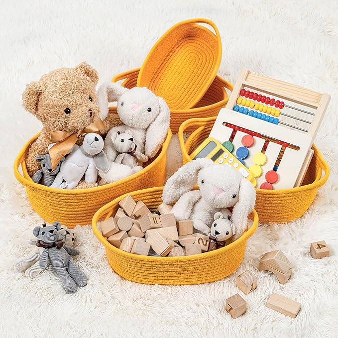 CubesLand Small Shelf Shelves Closet Basket,Woven Toy Basket Bin for Organizing,Storage Cube Organizer Basket Bin,Cute Rope Gift Basket,Back Shool Supplies,Over Toilet Storage Basket,Yellow 5-Piece
