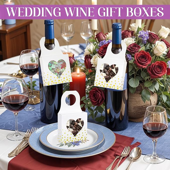 Megitzuu 50 Pieces Wine Bottle Box with Window, White Wine Boxes for Gifts Hanging Foldable Wine Gift Boxes Kraft Paper Wine Bottle Hanger Favor Box for Holding Candy Truffles Chocolate Cookies