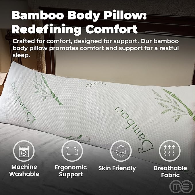 OMEO Full Rayon Bamboo Fiber Pillow Memory Foam Body Pillow for Side Sleeper, Huggable Long Body Pillow for Adults with Washable Body Pillow Pillowcase with Zipper, 20x54 Inch