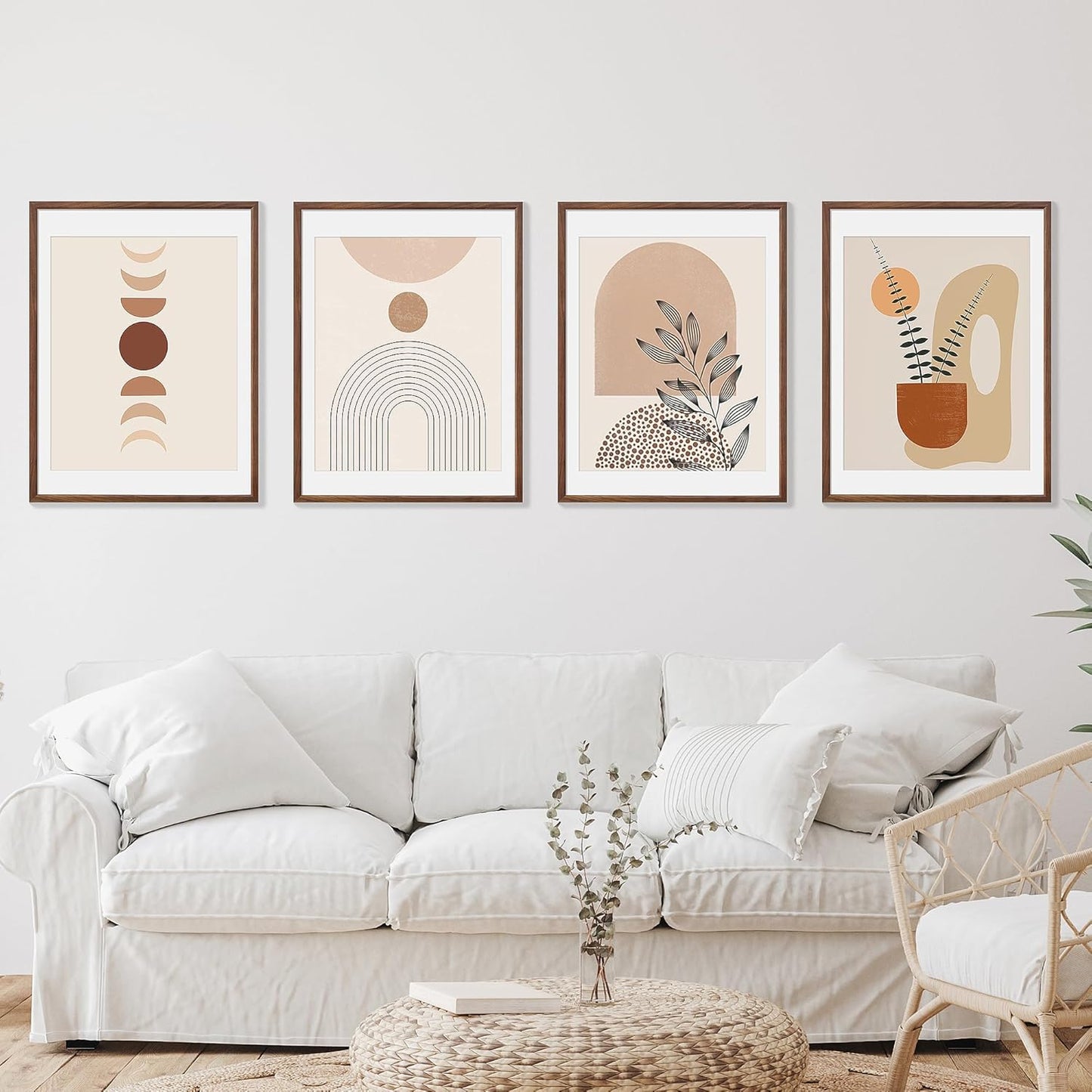 18x24 Poster Frame Set of 4 Natural Solid Walnut Photo Frames with 16x20 Removable Mat Wall Hanging Large Handcrafted Frame with HD Plexiglass Wall and Tabletop Display Large Picture Frame