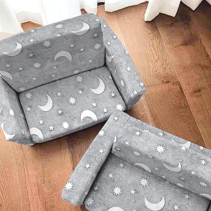 Kids Sofa, Glow in The Dark Toddler Chairs Children's 2 in 1 Convertible Sofa to Lounger - Extra Soft Flip Open Chair & Sleeper, Kids Couch for Kids Girls Boys