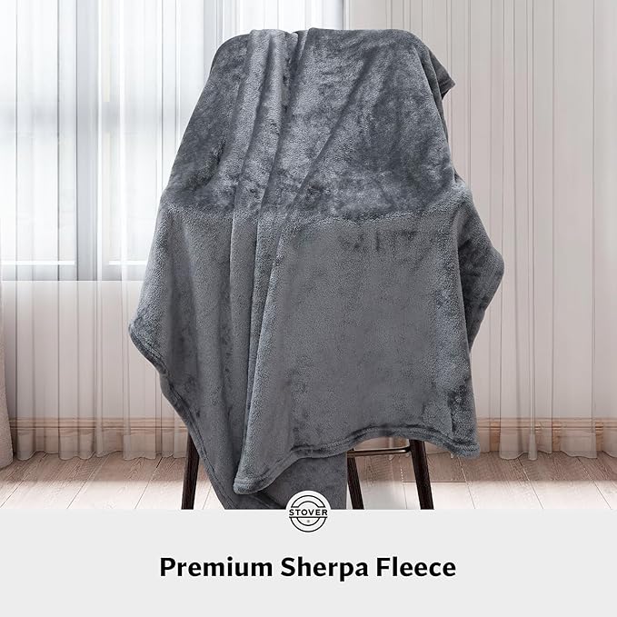 STOVER 2-in-1 Combo Airplane Travel Blanket & Pillow Bag- Lightweight, Compact, Packable, Warm Premium Fleece Set for Long Flights- w/Luggage Sleeve & Backpack Clip- for Men, Women & Families (Grey)