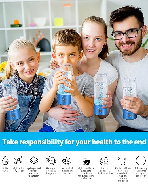 Hydrogen Water Bottle 2024, Hydrogen Water Bottle Generator with SPE PEM Technology Water Ionizer, Hydrogen Water Machine Improve Water in 3 Minutes for Home, Office, Travel, Daily Drinking(Blue)