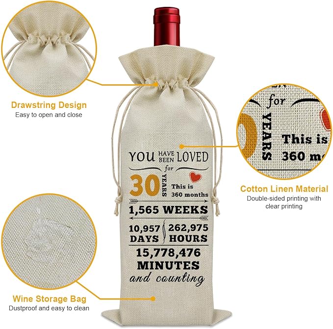 Sazuwu Happy 30th Birthday Gifts for Women Wine Bag 30 Year Old Birthday Gifts for Men Wine Bottle Storage Bag Gifts for Daughter Turning 30 Born in 1994 Gifts Wine Accessories Gifts for Wine Lovers