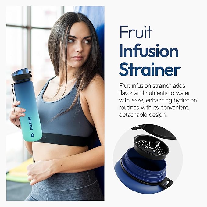 Embrava Sports Water Bottle - 32oz Large - Fast Flow Quick Sip Lid - BPA & BPS Free - Leakproof, Flip Top - Lightweight & Sturdy Tritan Plastic - Strainer for Fruit & Ice