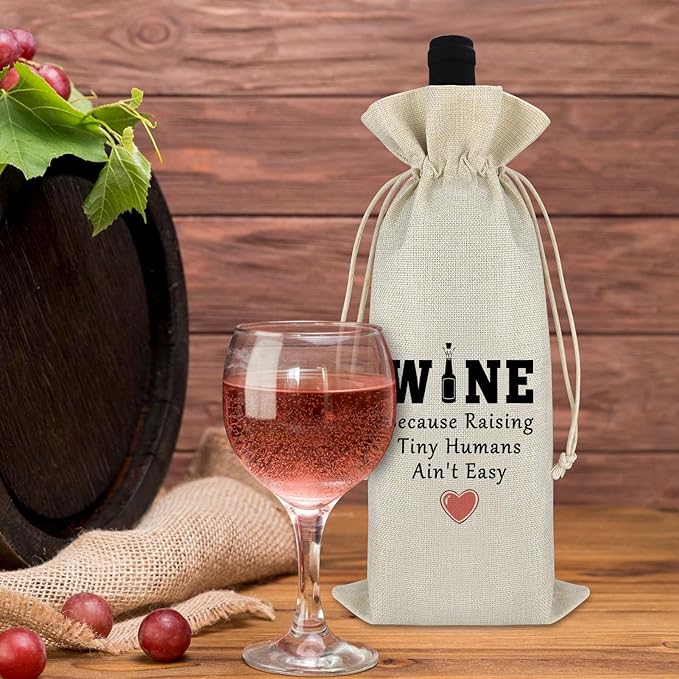 Thank You Gift for Mother Women Wine Bag Wine Gift Bag Mother's Day Appreciation Gift for Mom To Be New Mommy Birthday Thanksgiving Christmas Gift for Her Godmother Mother in Law Burlap Wine Wrap Bag