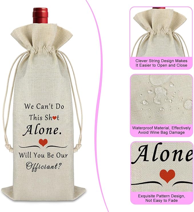 Officiant Gift Officiant Wine Bag Wedding Thank You Gift for Wedding Planner Wedding Decors Wedding Day Officiant Proposal Appreciation Gift for Wedding Planning Pastor Reusable Burlap Wine Wrap Bag