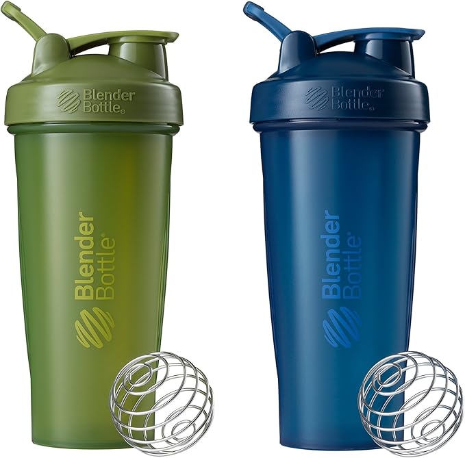 BlenderBottle 2-Pack 28-Ounce Classic Shaker Bottles for Protein Shakes and Pre Workout, Moss/Moss and Navy/Navy and All Pink and Coral