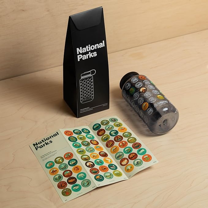 National Parks Plastic Water Bottle with Stickers Kit, Light Weight Adventure Bottle, Waterproof Stickers for Water Bottle, Wide Mouth Lid Bottle 32oz