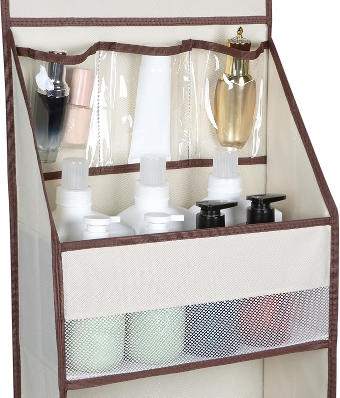 Univivi Door Hanging Organizer Nursery Closet Cabinet Baby Storage with 4 Large Pockets and 3 Small PVC Pockets for Cosmetics, Toys and Sundries (Beige)