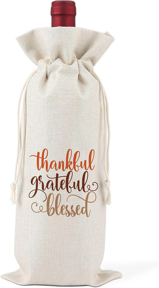 Thankful Grateful Blessed Wine Gift Bag,Thank You Gifts for Colleagues,Friends,Employee,Bosses,Gift for Encouragement,Appreciation Gifts,Retirement Gift Bag,Reusable Wine Bags With Drawstring,L42