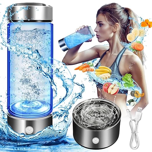 Hydrogen Water Bottle, 2024 New Portable Hydrogen Water Ionizer Machine, Hydrogen Water Generator, Hydrogen Rich Water Glass Health Cup for Home Office Travel (Grey)