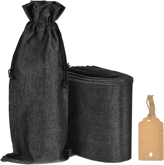 uxcell Burlap Wine Bags with Drawstrings, 12Pcs Wine Gift Bags Reusable Wine Bottle Bags with Ropes and Tags for Wedding, Birthday, Travel (14 x 6.3 In, Black)