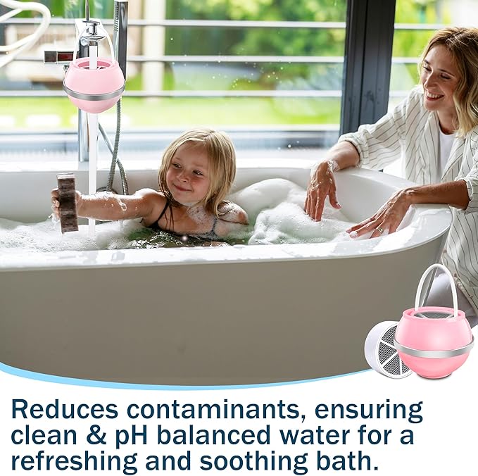 Bath Ball Filter，Bathtub Water Filter For Tub Faucet, Removes Contaminants For Softer, Smoother Skin, BPA Free (Rose Pink)