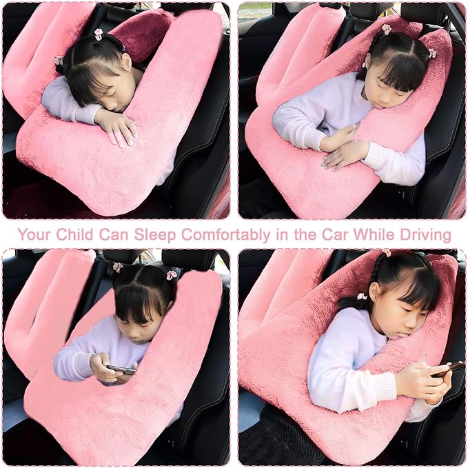 Travel Pillow, Travel Pillow for Kids, Sleeper Hold Pillow Travel, Removable U-Shaped Pillow for Adults and Children to Support Head and Body in The Back Seat of Long Car Trips (Pink)