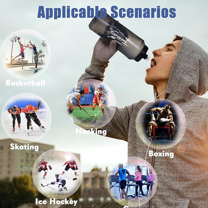 GIFUBOWA 1L Squeeze Water Sports Bottle 1 Liter Hockey Bottles 2 Pack - Easy Grip Design