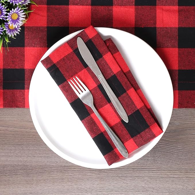 Buffalow Plaid Cloth Napkins, Check Napkins,Cloth Napkins,Cotton Napkins,Dinner Napkins Cloth,Dinner Napkins,Cloth Napkins Set of 12 Cotton,Napkins Cloth,Cloth Napkins cotton- 18x18 Red Black