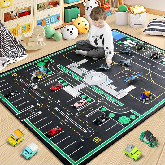 Kids Rug, Road Carpet for Kids with Combined City Road Traffic System, Car Rug and Airport Play Mat, 5x7 Ft Children’s Play Rugs for Playroom, Children’s City Traffic Map Fun Car Mat,Non-Slip