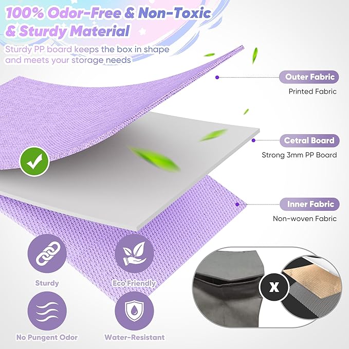 Extra Large Toy Box, Toy Box for Kids Boys Girls, Collapsible Sturdy Toy Storage Organizer with Mesh Pockets, 41"x14"x16" Kids Toy Chest Boxes Bins Baskets for Nursery, Playroom, Purple