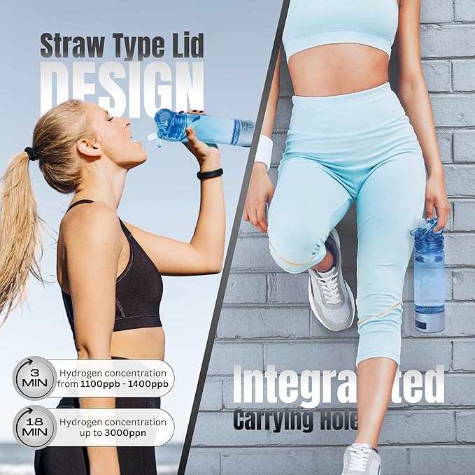 Hydrogen Water Bottle, 3000ppb of Hydrogen, 3 Minutes & 18 Minutes Dual Mode, Rechargeable Water Generator with SPE PEM Technology Water Ionizer, 2024 New Model, 24 Oz/400mL