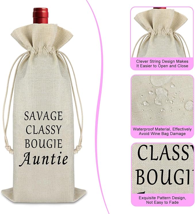 Aunt Gift Birthday Gift for Aunt Wine Bag from Niece Nephew Mother's Day Christmas Gift for Aunt Sister Reusable Cotton Burlap Wine Bags Thank You Godmother Gift for Special Aunt Wine Bottle Cover