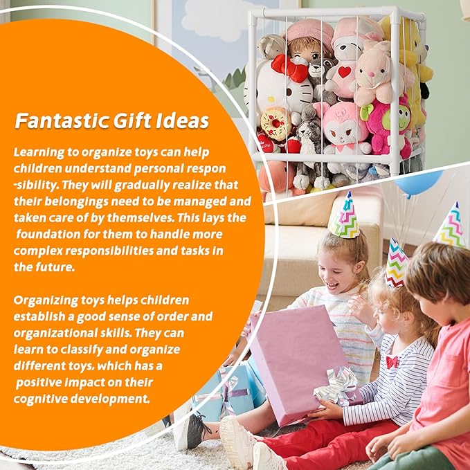 Large Stuffed Animals Storage Zoo Cage, Creative PVC Stuffed Animal Zoo Holder, Space Saver Plush Toys Storage Organizer for Kids Room Playroom White