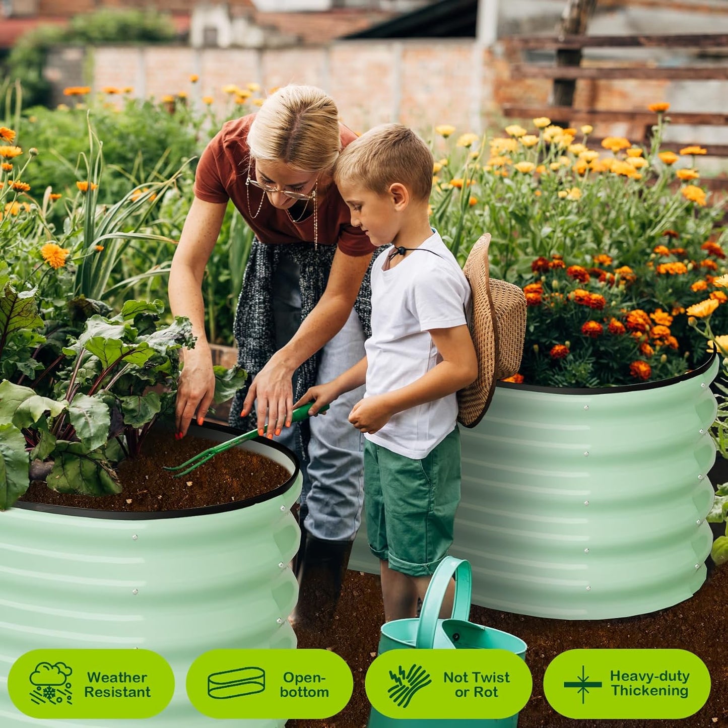 2 Pcs 4.5x2x1ft Oval Raised Garden Bed, Galvanized Raised Beds,Open-Ended Base Metal Raised Planter Beds,Garden Bed Outdoor,Planter Raised Boxes for Vegetables, Flowers,Tool-Free Asse,Green