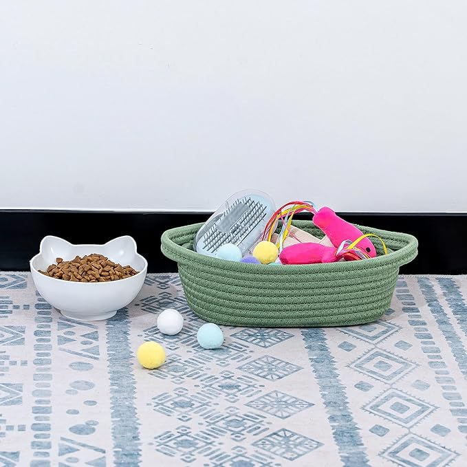 CubesLand Small Shelf Shelves Closet Basket,Woven Toy Basket Bin for Organizing,Storage Cube Organizer Basket Bin,Cute Rope Gifts Basket,Back Shool Supplies,Over Toilet Storage Basket,Green 5-Piece