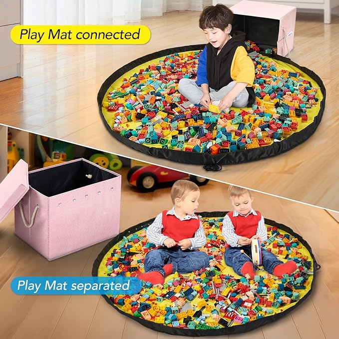 Toy Storage Box + Play Mat for Kids Toy Chest Organizer Kids Toy Storage Organizer Foldable Big Storage Bins with Lids Large Toy Box for Boys Girls Toy Holders for Kids Rooms Nursery (Pink)