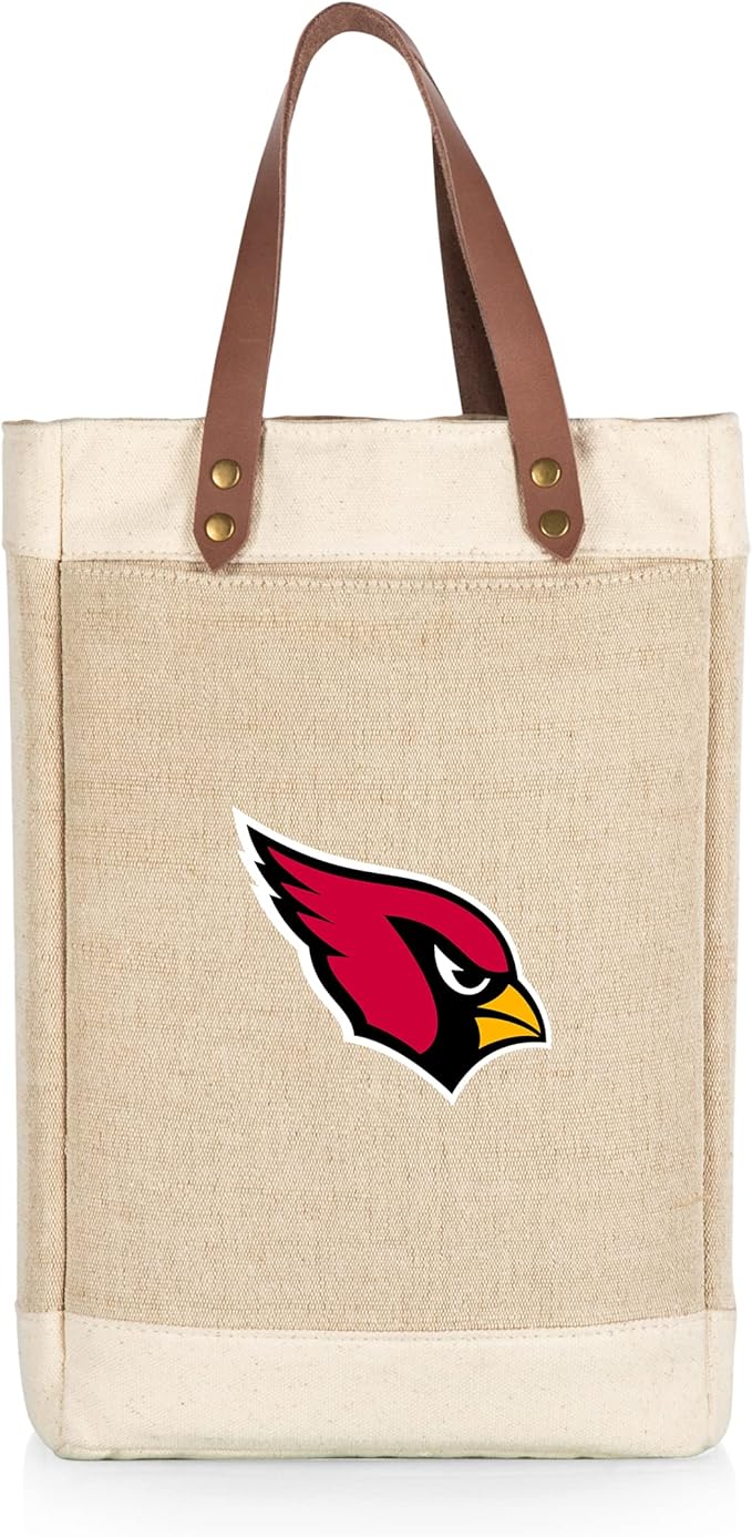 PICNIC TIME NFL Pinot - Jute 2 Bottle Insulated Wine Bag - Wine Tote Bag - Wine Gift Bag, (Beige)