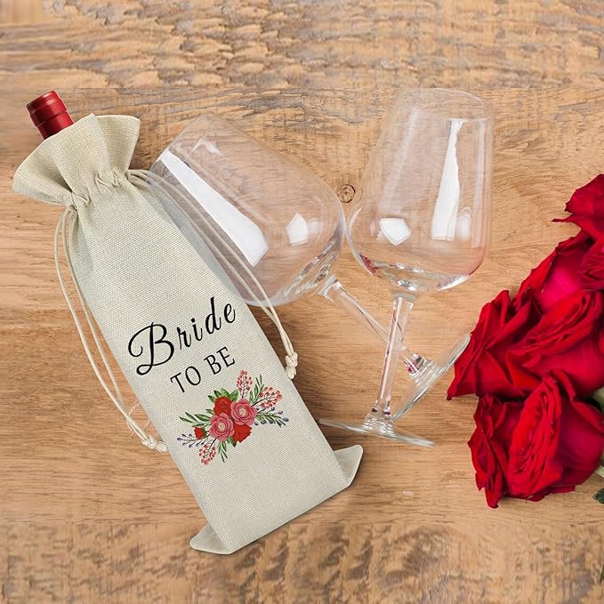 Wedding Gift for Bride Bride to Be Wine Bag Bridal Shower Gift for Women Engagement Proposal Gift for Bride Friends Sister BFF Drawstring Burlap Wine Bag Christmas Valentines Day Gift Bride Gift