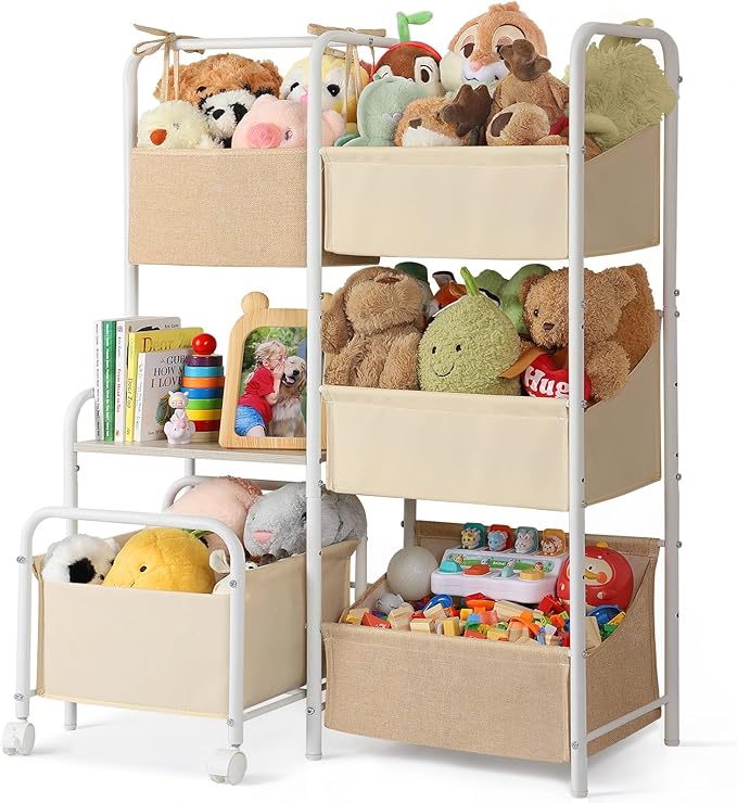 Toy Storage Organizer, Montessori Toy Shelf for Kids, Toy Organizer with 5 Toy Bins, Toy Chest for Girls and Boys, Toy Storage Basket, Large Toy Box for Living Room Playroom Nursery Kids Room