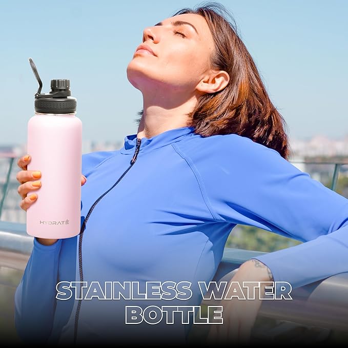 HYDRATE Insulated Stainless Steel Water Bottle - Large Reusable Flask with Leak-Proof Design and Convenient Handle - Double Vacuum Insulation for School, Work, or Adventure