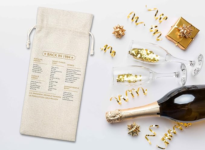 Disfuco 40th Birthday Wine Gift Bag, 1984 Birthday Gift Wine Bag, Burlap Wine Bottle Cover Bag For Women Men, Friends, Daughter, Son, Newphew, Niece, 1 Pc (B03)