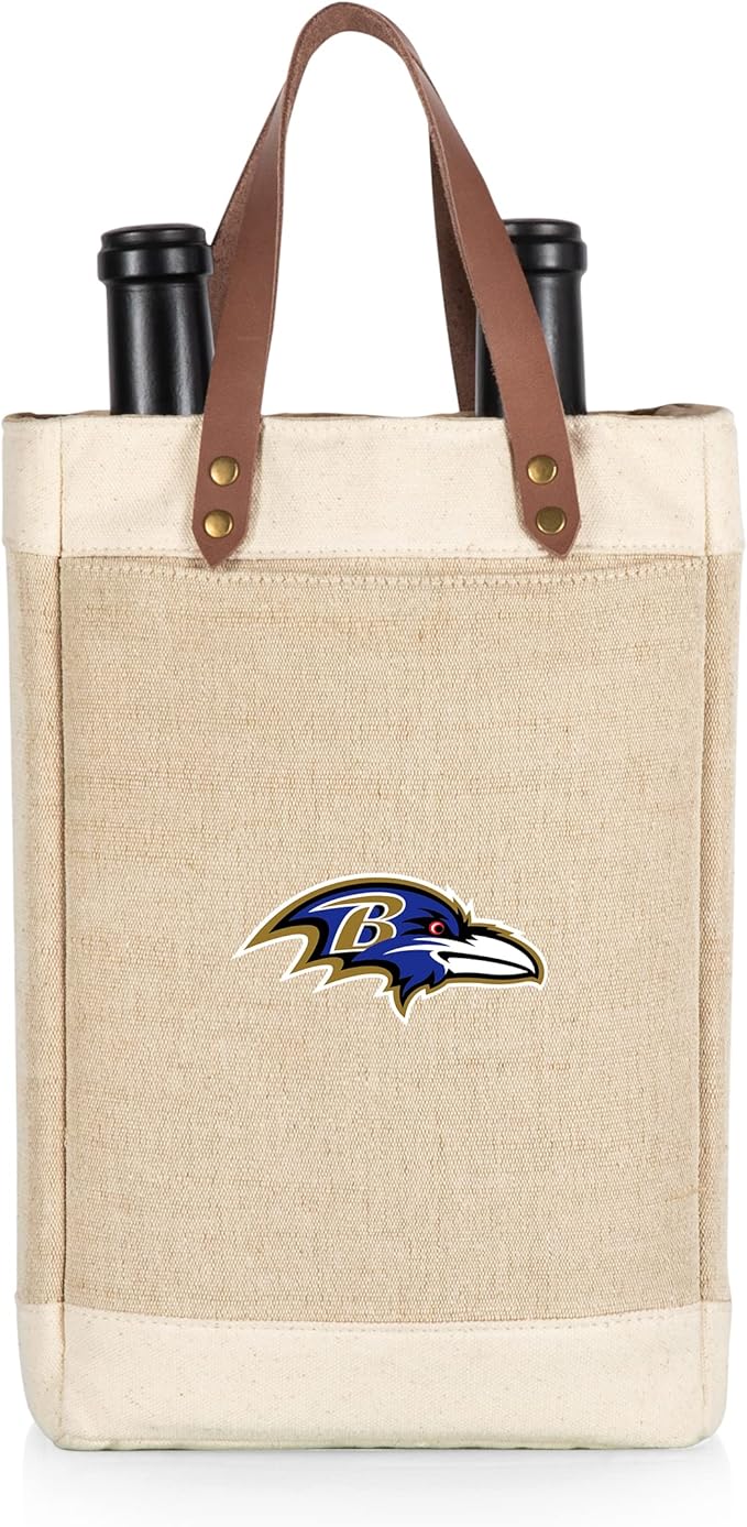 PICNIC TIME NFL Pinot - Jute 2 Bottle Insulated Wine Bag - Wine Tote Bag - Wine Gift Bag, (Beige)