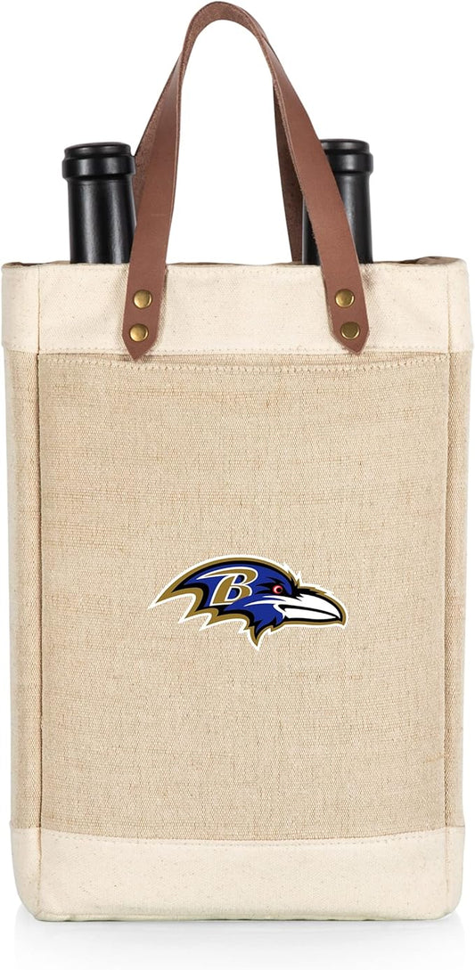 PICNIC TIME NFL Pinot - Jute 2 Bottle Insulated Wine Bag - Wine Tote Bag - Wine Gift Bag, (Beige)
