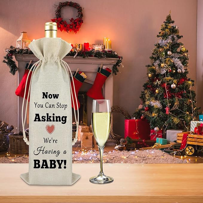 Christmas Gift for Mother Father Wine Bags Pregnancy Announcement Gift for Parents Surprised Christmas Gifts for Husband Drawstring Wine Wrap Bottle Bags Birthday Gift for Her Him Mother in Law Gift