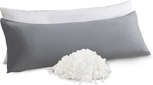 WhatsBedding Memory Foam Body Pillow with 100% Cotton Jersey Knitted Cover, Luxury Soft Large Long Pillow for Adults, Firm Full Body Pillow with Removable Zippered Pillow Case - Dark Grey