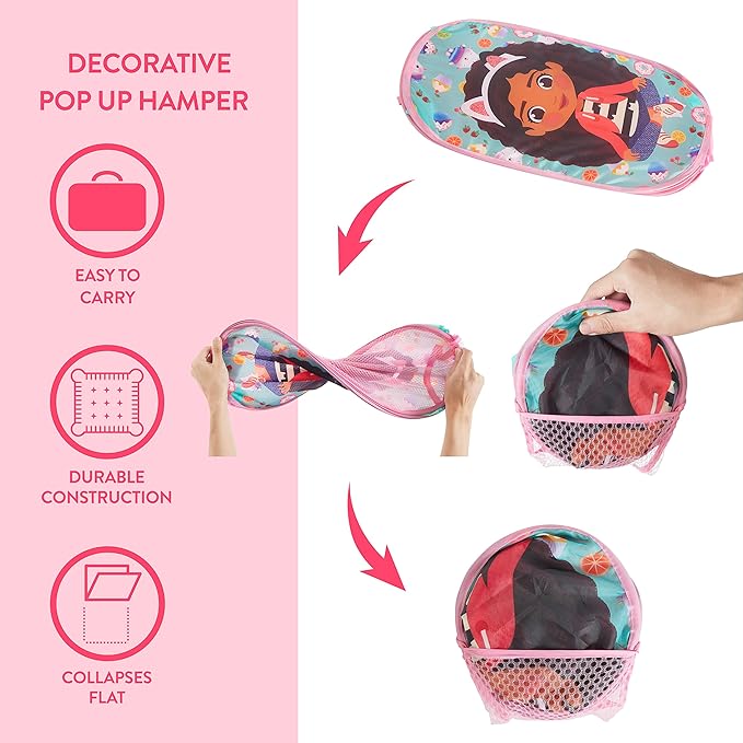 Idea Nuova Gabby's Dollhouse Pop Up Hamper with Durable Carry Handles, 21'' H x 13.5'' W X 13.5'' L